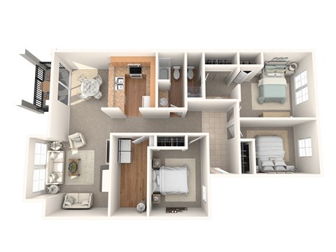 Floor plan for 3 beds, 2 baths, 1134 sqft